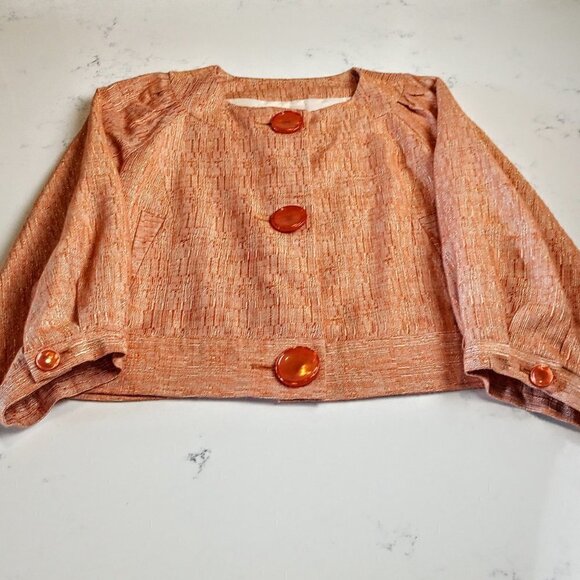 Eye Orange Shimmer Linen Blend Crop Jacket - Picture 3 of 8